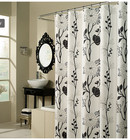 Black And White Flower Fabric Shower Curtain 