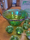 Indiana Glass Iridescent Lime Green Carnival Glass 7qt Princess Punch Bowl Set