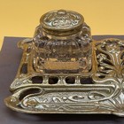 Antique Ornate Solid Brass Double Desk Inkwell Set Glass Jars- No 5 R No 503528