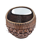 Ikebana Bamboo Woven Style Carrying Arm Basket Market Gathering Vtg Farm Decor