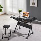 Drafting Table For Artist Drawing Art Desk Adjustable Glass Tabletop W 2 Drawers