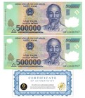 1 Million Vietnamese Dong Vnd 2 X 500 000 Polymer Banknotes Cir  Vietnam 2 Pcs