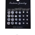 12 Pairs Stainless Steel Silver Stud Earrings Set Cz Round Crystal Men Women Kid