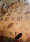 Antique Tan multicolor Patchwork Blocks Handsewn Cotton Feedsacks Quilt 80 x66  