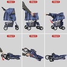 4 Wheels Pet Stroller For Cats Dogs Foldable Carrier Strolling Cart Navy Blue