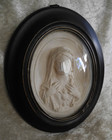 Old Antique Wooden Frame  Curved Glass  Limestone Meerschaum  Holy Virgin Mary