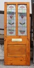 Reclaimed 32  Cottage Door With Dual Stained Glass Arched Windows  Ned2667