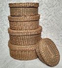 Wicker Basket Set Of Five Oval With Lids Handy Collectible Home Decor Tblhw1