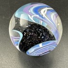Contemporary Handmade Art Glass Marble 1 28  Black Sparkle  Blue  Purple Swirl