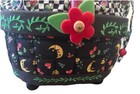 Vintage Mary Engelbreit Sewing Basket W  Wood Handle Moon Cherry Floral Print