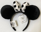 Bnwt Disney Parks Minnie Mouse Polka Dot Black And White Satin Bow Ears Headband