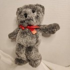 Russ Berrie Plush Tippy Teddy Bear Suede Paws Gray 8    Stuffed Red Satin Bow Rare