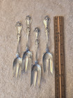 Violet Whiting  Sterling Silver Set 4 Antique 3 Tine Salad Pastry Forks  Mono 6 
