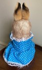 Hansa Rabbit Plush Dressed In Blue Polka Dot Dress Pink Bow 11 