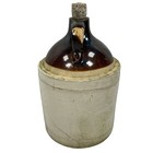 Antique Moonshine Jug Stoneware Vintage Pottery Primitive Crock Cork Brown Beige