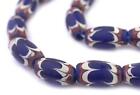 Blue Java Chevron Beads 16x10mm Indonesia Multicolor Oval Glass Large Hole