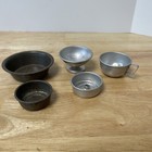 Miniature Toy Metal Tin Play Dishes Pans Teacup Coffee Filter Fruit Bowl Vtg Lot