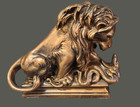 Antique Neoclassical Pair Bookends Lion Fighting A Serpent Bronzed Metal Spelter