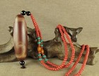 Tibetan Old Agate Ruyi Totem Patterns Dzi Bead Pendant Amulet Prayer Necklace