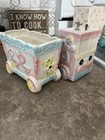 Vintage 1983 Music Box Train Porcelain Planter Blue And Pink Baby Nursery Decor