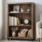 Wooden Bookshelf With Wheels  3-tier Rolling Bookcase  Adjustable Shelves Mob   