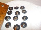 Antique Black Glass Buttons Gold   Carnival Luster Crescent Moon On The Sides 12