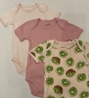 Burt   s Bees Baby Girl 3-6 Months Short Sleeve Bodysuits 3 Pc Set Cute Kiwi New