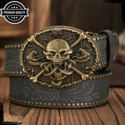 Western Vintage Mens Cowboy Leather Belt Buckle High Quality Waist Strap Grey