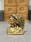 Rare Antique Native American Indian Chief Brass Bronze Metal Bookend