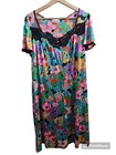 Vtg 70s Vanity Fair Tropical Floral Lounge Dress Nylon House Dress Lace Medium