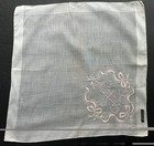 A  Vintage Nos Creamy White Linen Hankie Pink Monogram A Madeira Hand Embroidery