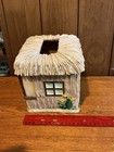 Heavy Polyresin Square Tissue Box Cover Holder Tiki Hut Tropical Grass Shack