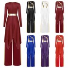 Us Yizyif Womens Metallic Block Praise Dance Asymmetric Overlay Dress With Pants