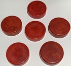 6 Large Vintage Bakelite Marbled Red Checkers Or Backgammon   37 Mm By 12 Mm 