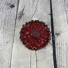 Bohemia Glass Trinket Box Dish Jewelry Clear Red Sunflower Czechoslovakia Vtg