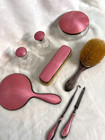 Vintage Charles Thomae Pink Guilloche Enamel Sterling Silver 8-piece Vanity Set