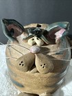 Vintage Fat Cat Stoneware Piggy Bank Signed By Artist Nancy Fairbanks