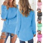 Womens Fluffy Long Sweater Tops Casual Loose Fleece Solid Pullover Jumper Shirt