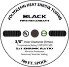 3 8  Inch 100 Ft  100  Feet Black 9mm Polyolefin 2 1 Heat Shrink Tubing Tube Ul