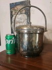 Vintage Cresent Silver Plate Swing Top Lined Ice Bucket Beautiful Patina Thermos