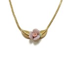 Vintage  essence  Porcelain Lilac Pink Rose Pendant Gold 15  Chain Necklace T393