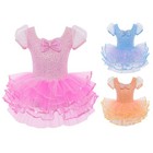 Kids Girls Leotard Skirted Dancewear Tutu Dresses Bowknot Birthday Layered