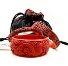Vintage Chinese Cinnabar Carved Bracelets Set Of 3 Bangles Red   Black 