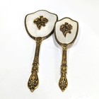 1950s Matson Ormolu Dogwood Vanity Set 24k Gold Plated Mirror Brush Combs