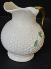 Belleek   Sm Br Handle Pitcher Shamrocks Basket Weave