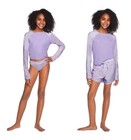 Nwt Roxy 3 Pc Swim Set Ls Rash Guard Top Bikini Shorts Purple Girls L 14 16