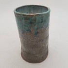 Japanese Bizen Ware Vase  Handmade Pottery With Jade Green Dripping Glaze