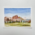 Aceo Original Watercolor Landscape Mountain Painting Forest 2 5 X 3 5 Art Signed