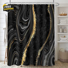 4 Pcs Black Marble Shower Curtain Sets With Rugs Gold Bathroom Set