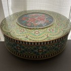 Vintage Daher  Round Embossed Metal  8  Tin With Lid -floral   Mosaic -england